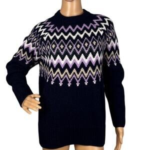 Barbour Women's Midhurst Fair Isle  Sweater Wool Blend Navy Purple Size 6 NWT